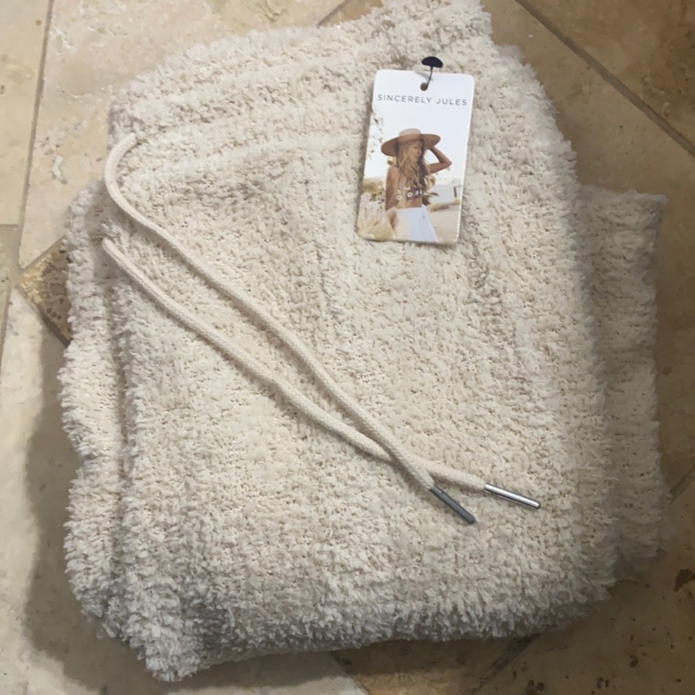 Sincerely Jules dream touch pant beige color. wide leg fuzzy fleece pant
